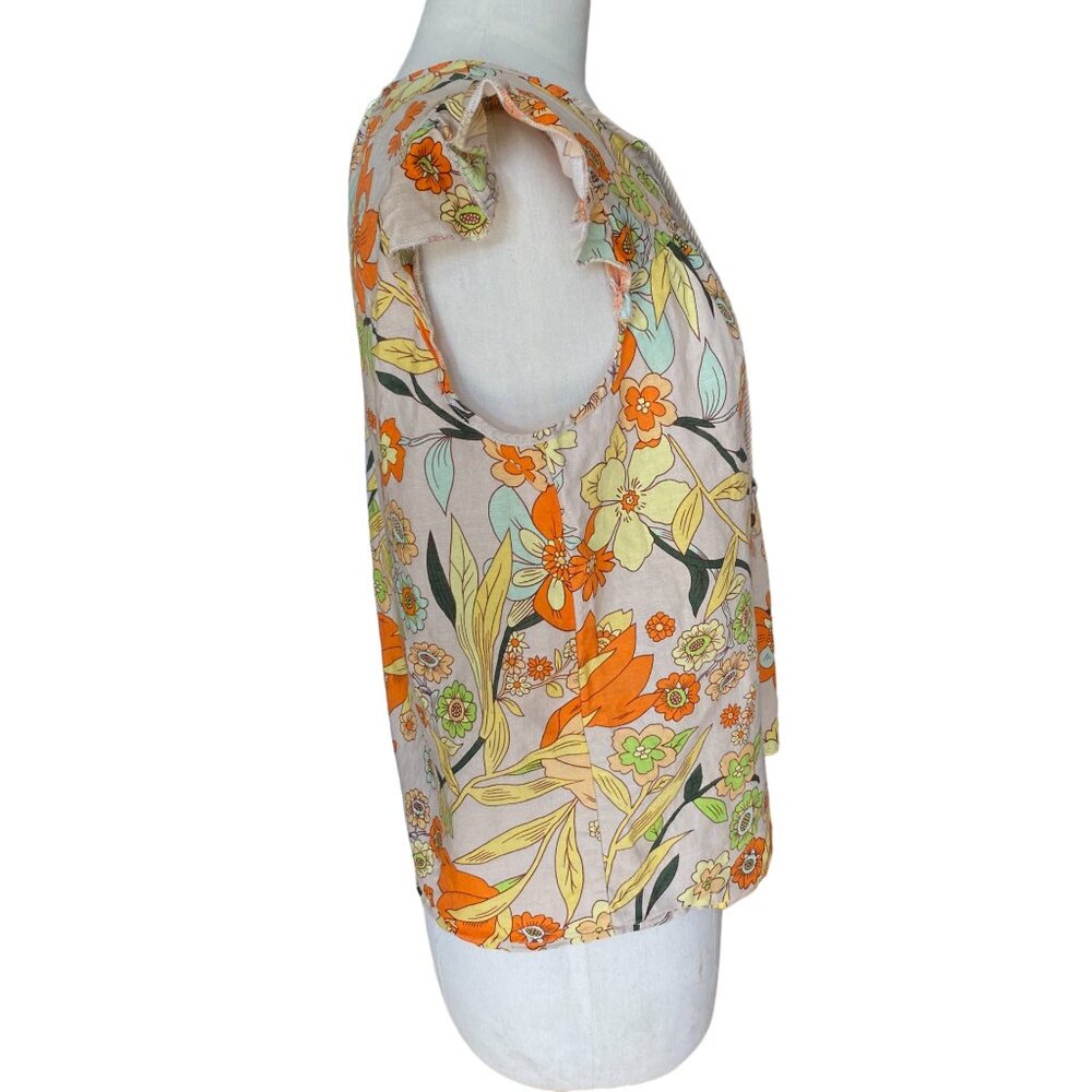 Hester & Orchard Linen Blend Cottagecore Shirt Floral Retro Boho Tassel Tie-M - Picture 5 of 11